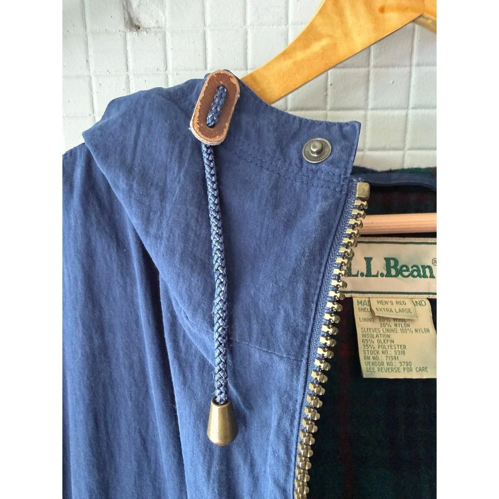 LL Bean Cotton Nylon Baxter State Parka XL Navy Blue Wool Plaid Lined Vintage